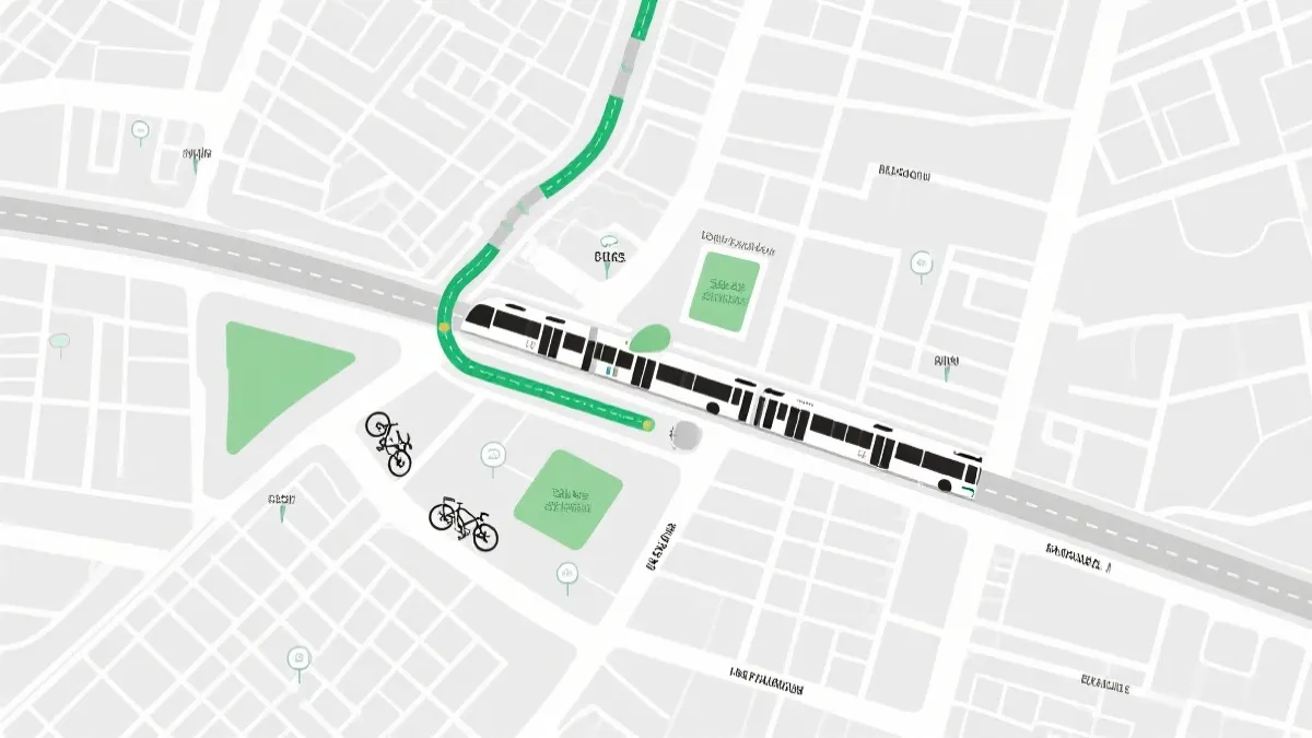 低碳观赛动线示意:BRT站点、共享单车与步行街区的组合